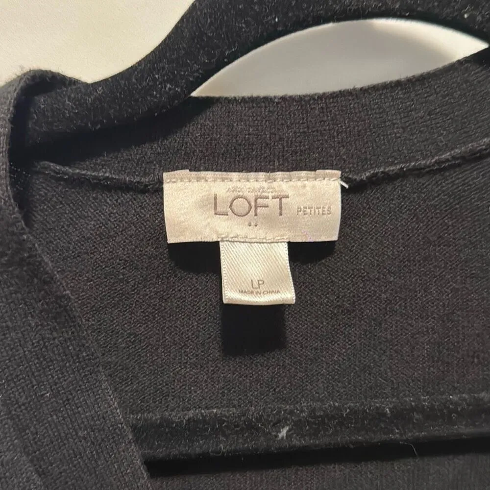 Ann Taylor LOFT sequin pocket cardigan long sleeve large petite black 100% cotto - Image 3