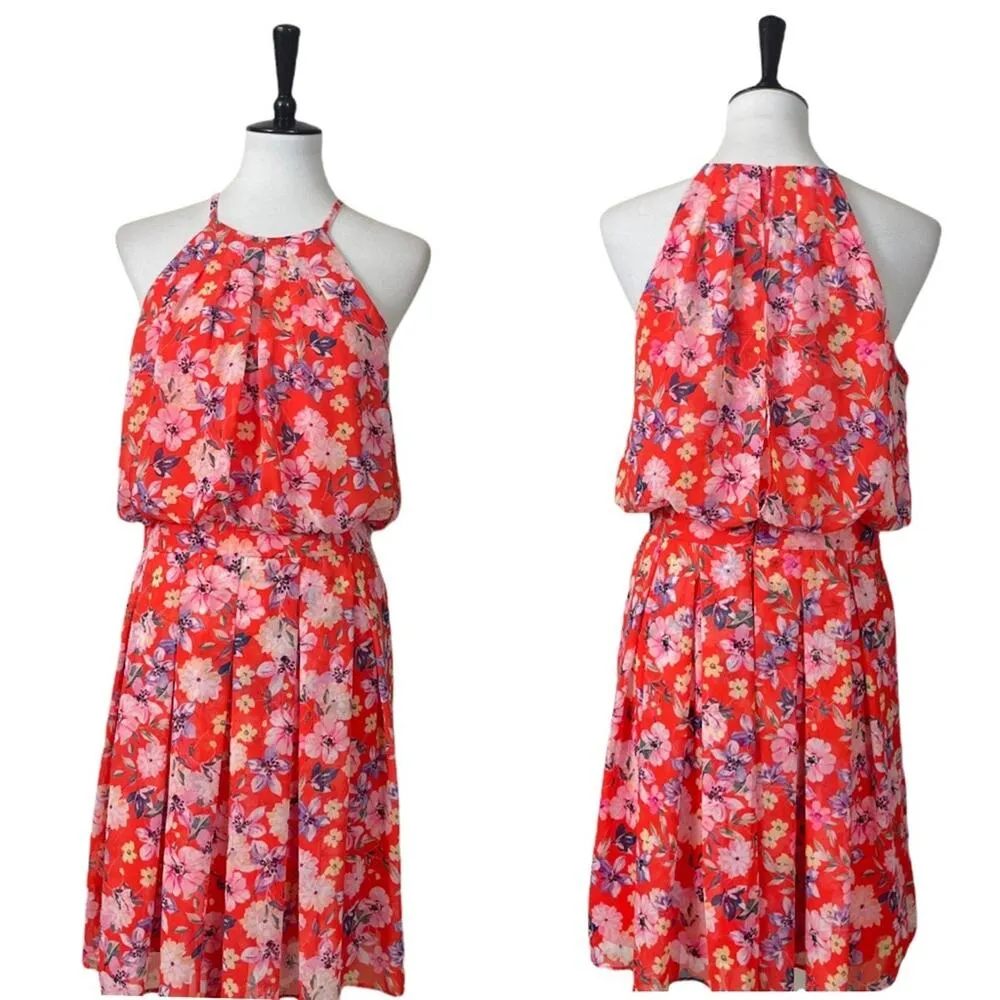 Eliza J Orange Glo Floral Chiffon Halter Neck Sleeveless Dress Women's Size 10 - Image 13