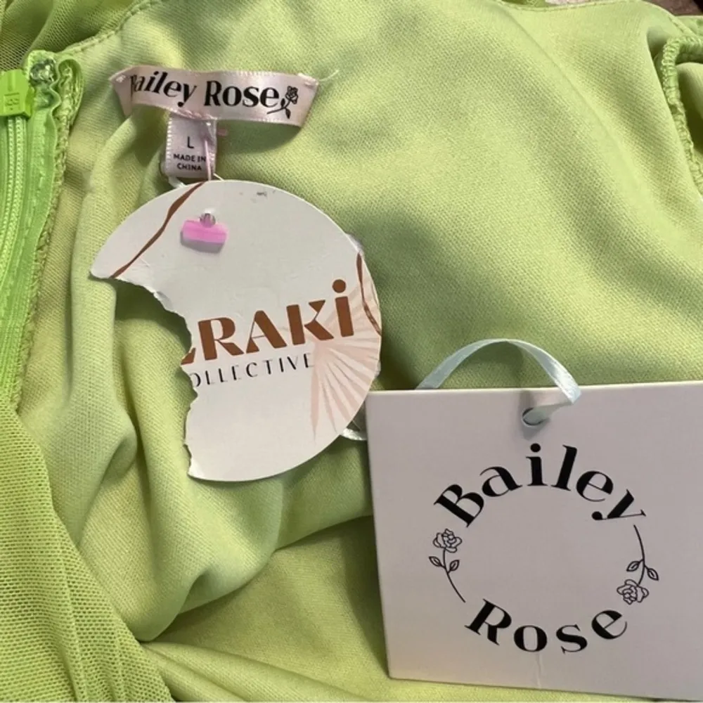 NEW Bailey Rose Dress Bodycon Ruched Mini Lime Green Halter Nesh L (Jrs) Y2K Size undefined - Image 16