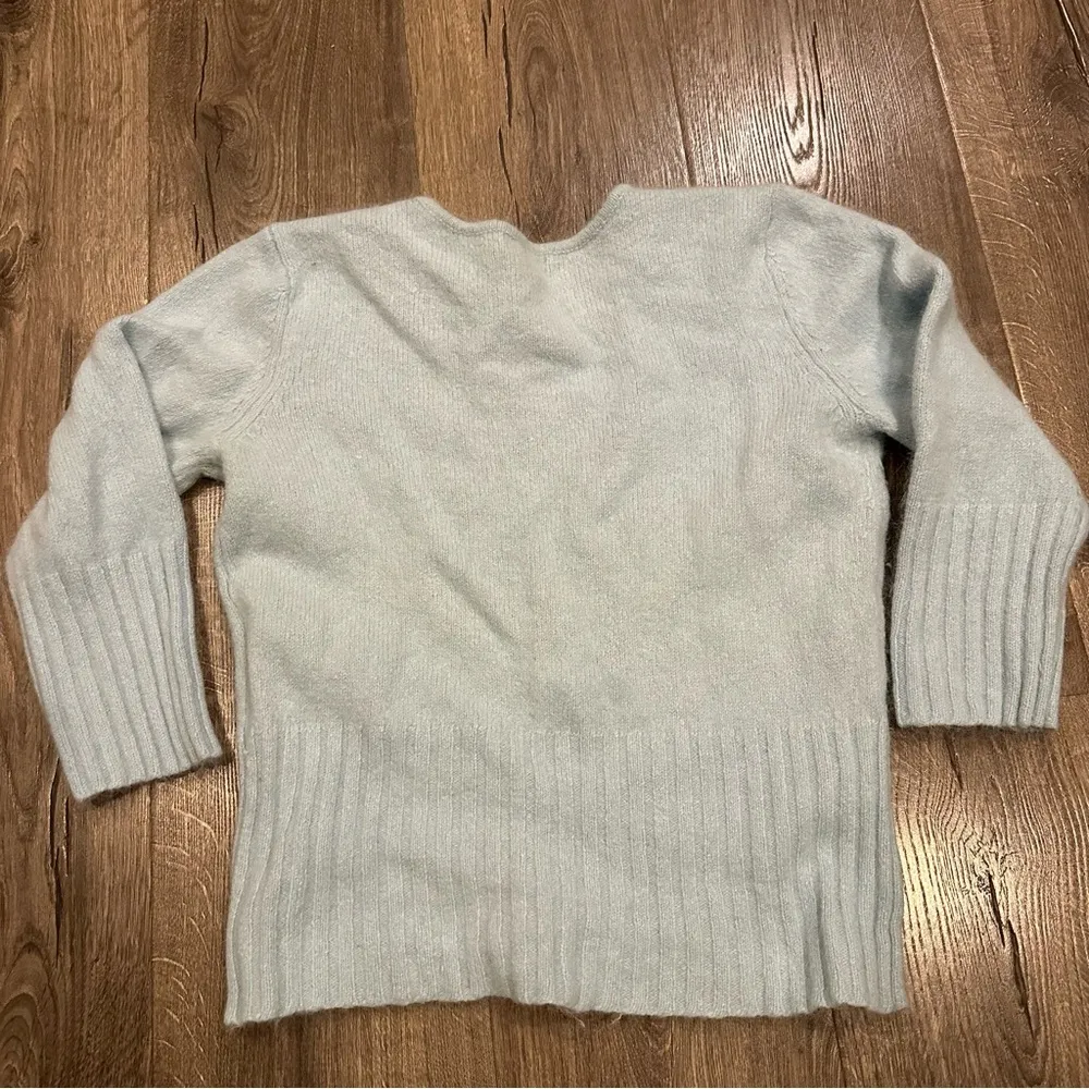 Apostrophe Womens Sweater Angora Rabbit Fur Blue V Neck Large Petite Soft Fuzzy - Image 9