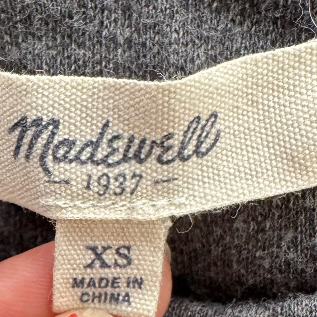 Madewell gray quilted zip shoulder cotton sweater, size XS boho cropped winter - Image 3