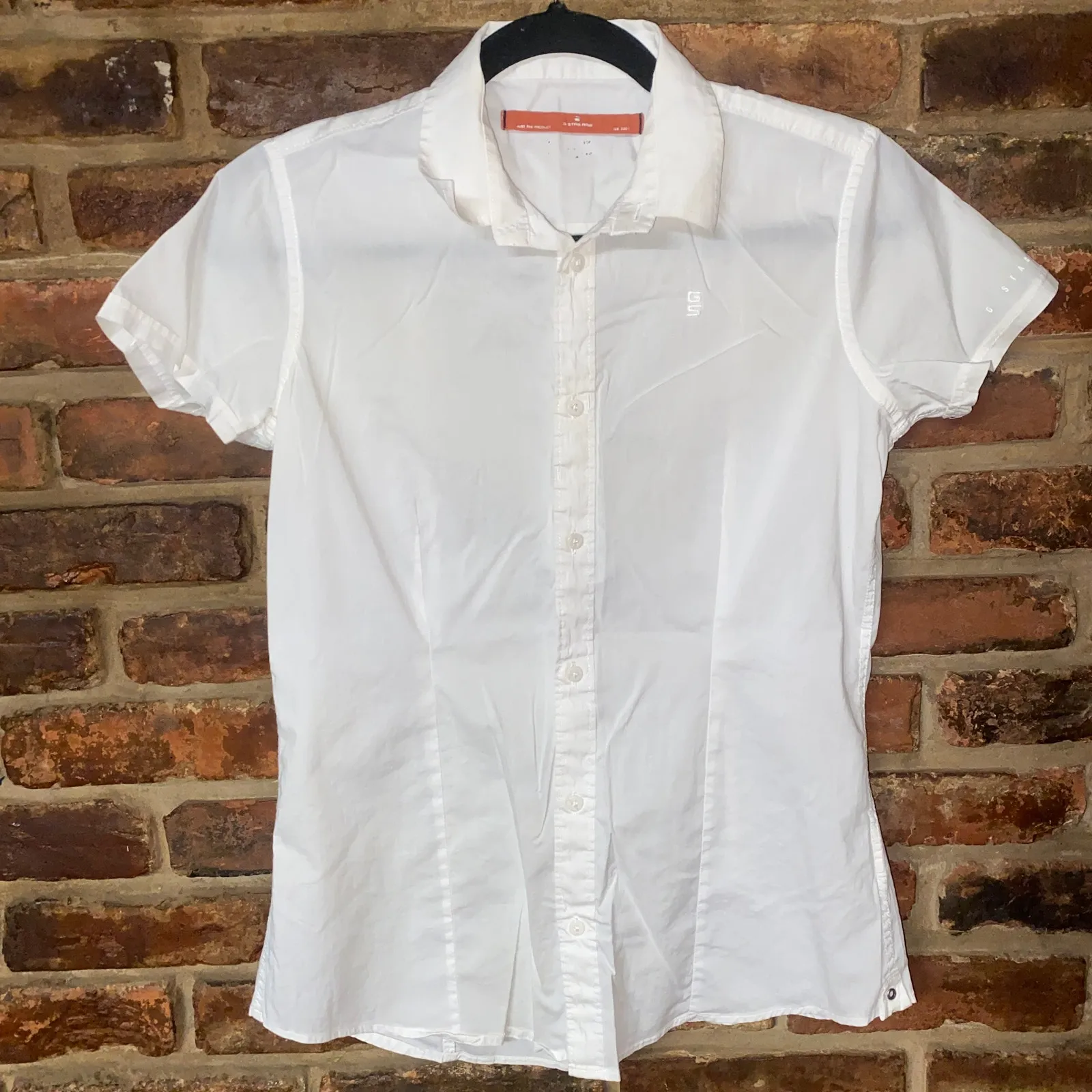 G-Star Raw Denim White Core Lux Short Sleeve Button Down Shirt Womens Size Small - Image 1