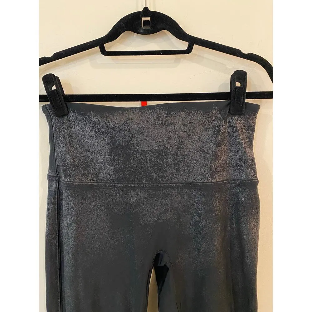 Spanx Black Shimmer Metallic Faux Leather Leggings Size XL - Image 3