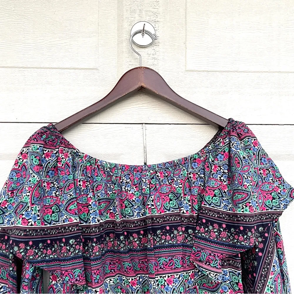 VA VA By Joy Han Womens Shirt Blouse Blue Pink Floral Off The Shoulder Small - Image 6