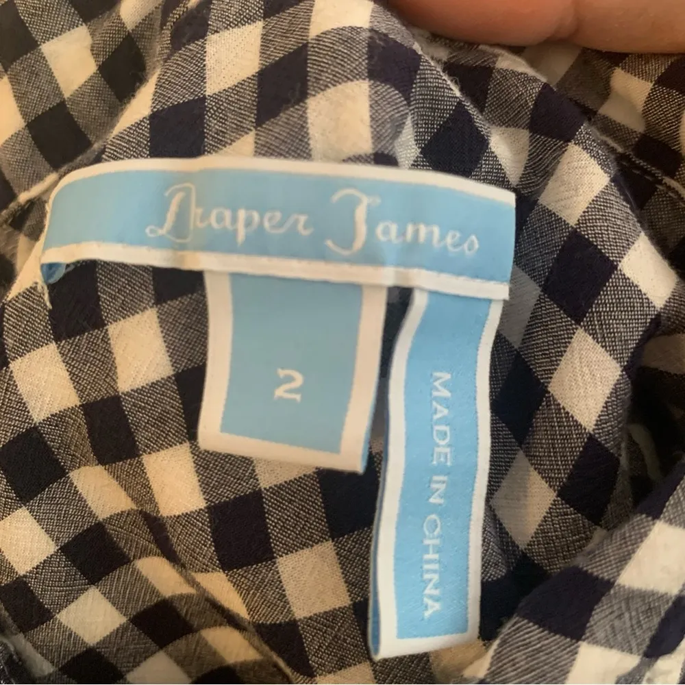Draper James Blue and White Checkered Button Down Shirt Size 2 - Image 3