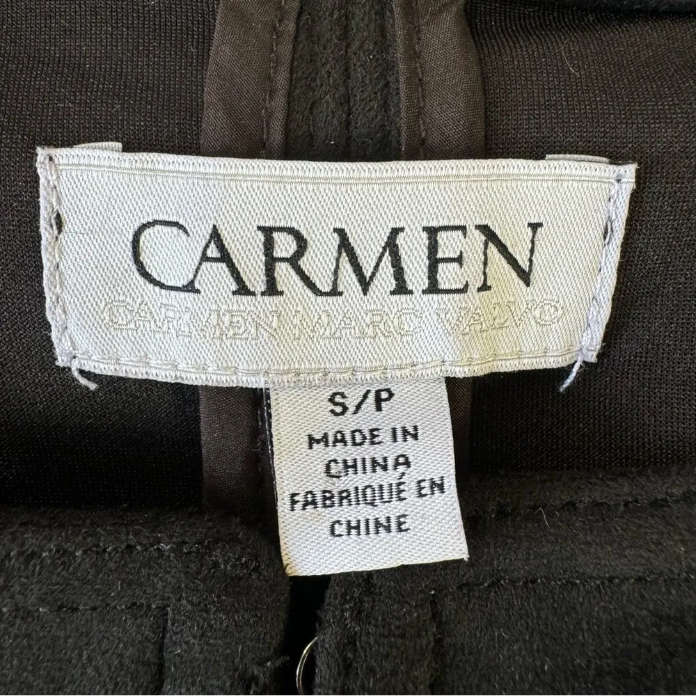 Black Faux Suede Military Style Jacket with Pockets Carmen Marc Valvo Size Small - Image 13