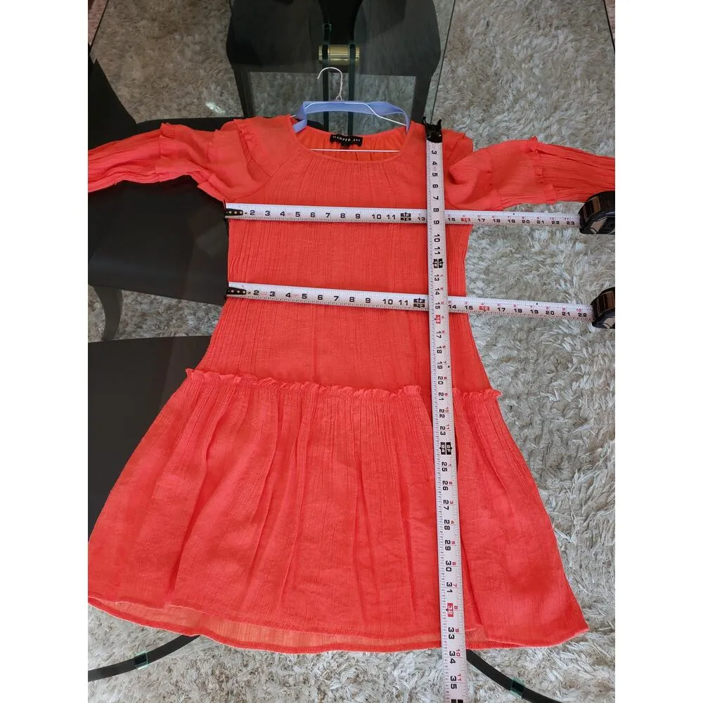 Harper 241 A-Line Dress Womens Small Coral Balloon Sleeve Frill Hem Lined - Image 8