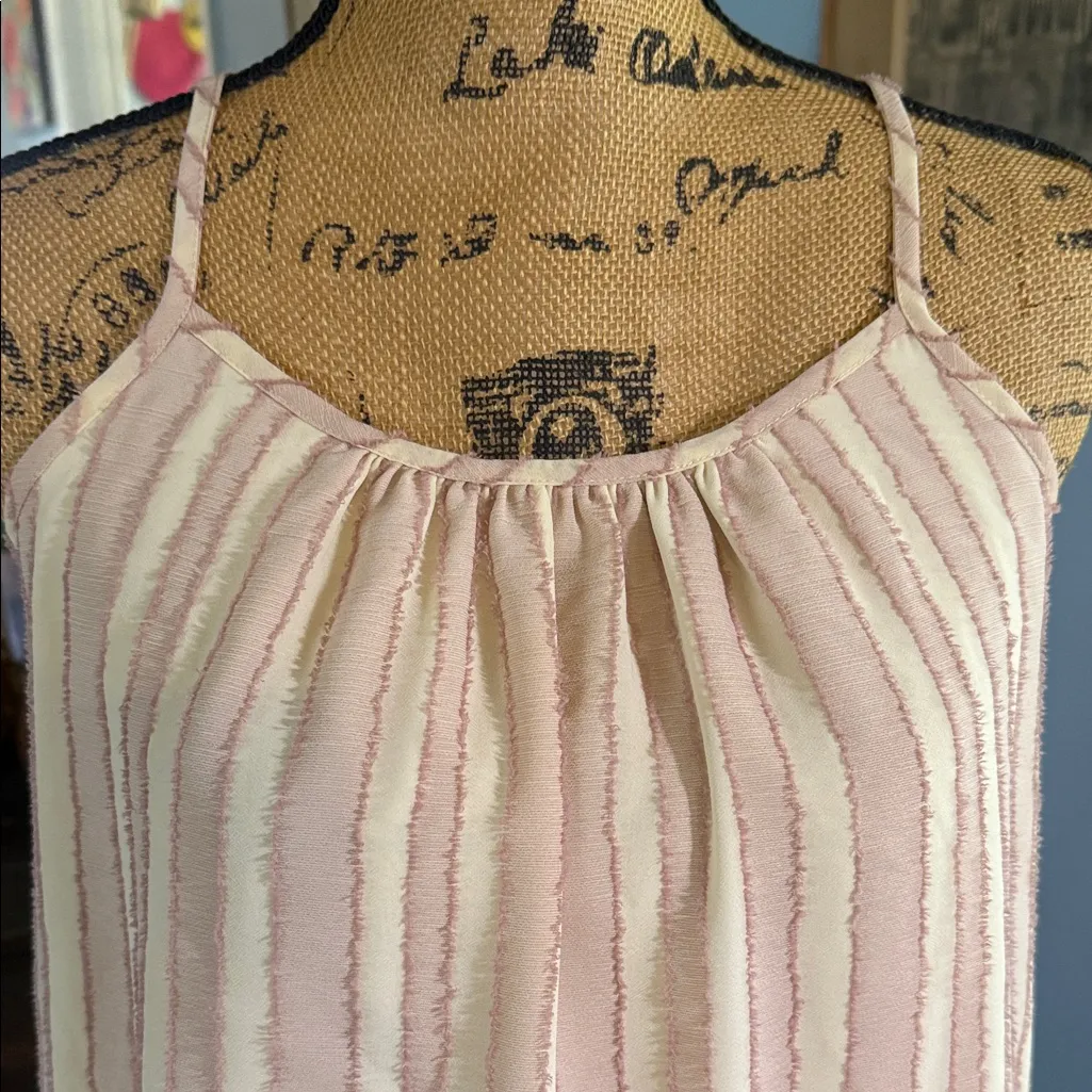 ILLA ILLA Blush Mauve and Cream Stripe Open Tie Back Sleeveless Tiered Dress - Image 3