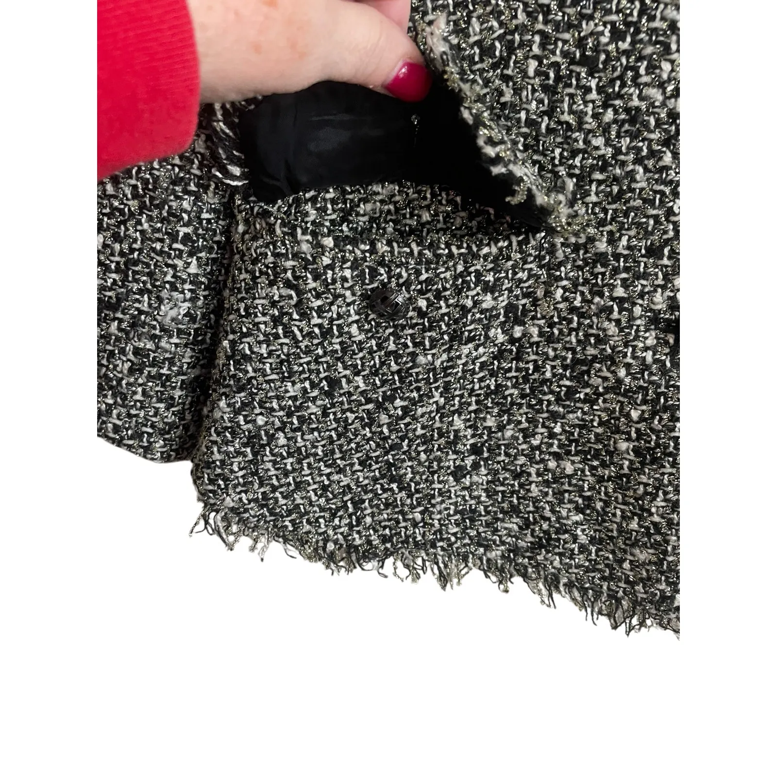 Peter Nygard‎ Women Jacket 12P Black Tweed Fringe Trim Metallic Thread Old Money - Image 11