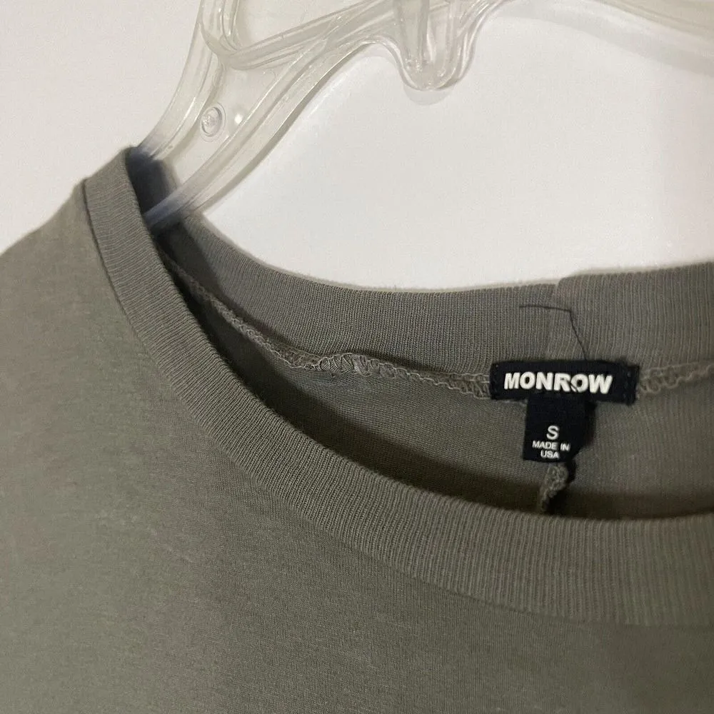 MONROW Short sleeve cotton tshirt army green dress tie waist Small - Image 3