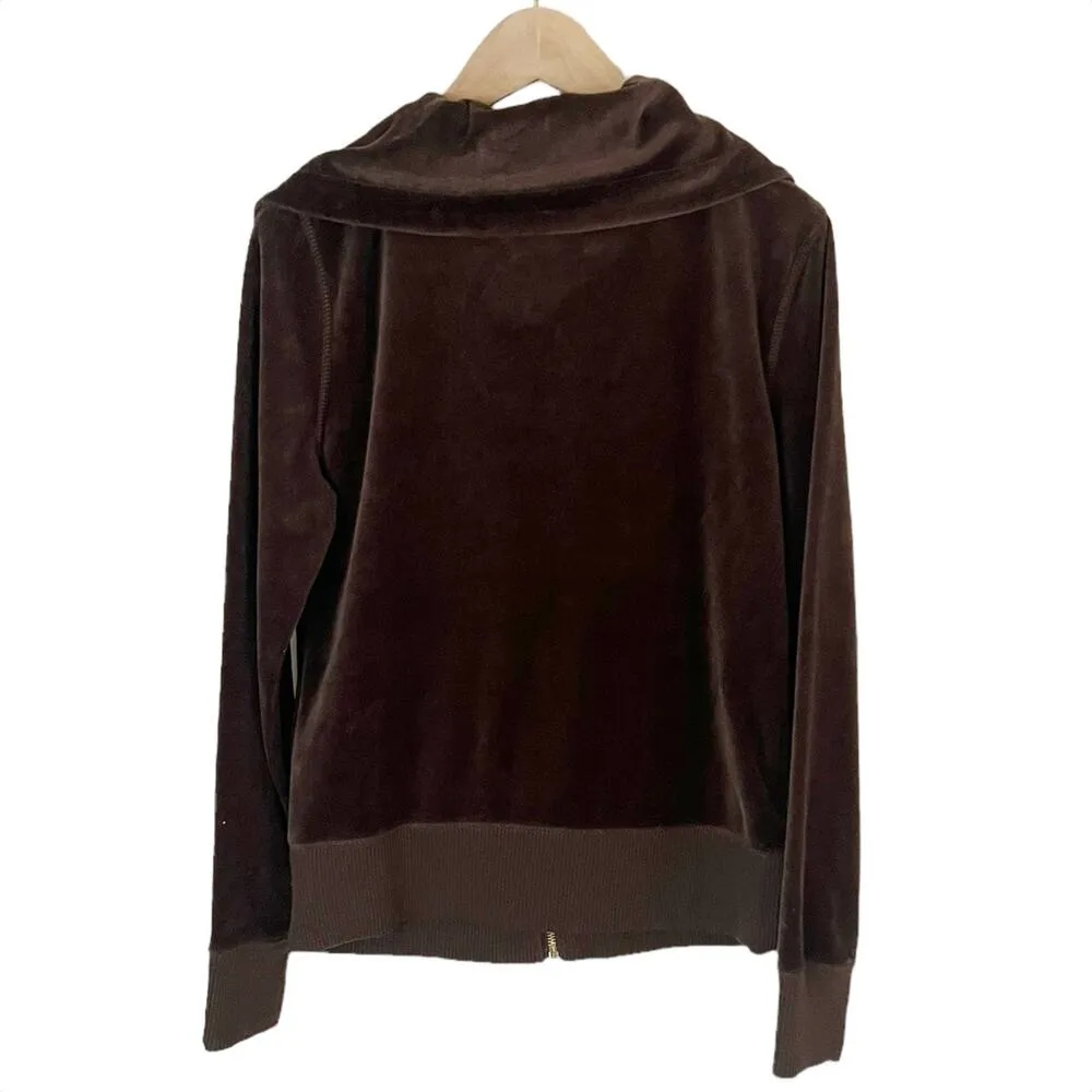 NWT MICHAEL Michael Kors Brown Velour Zip Front Track Jacket Size XS - Image 4