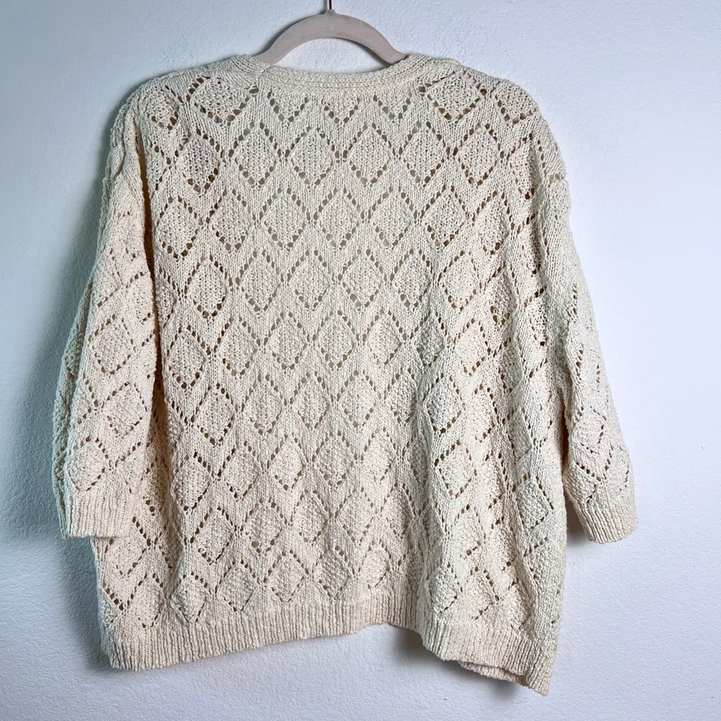 Anthropologie Moth Cream 100% Cotton Crochet Open Front Sweater Cardigan Top Lar - Image 4