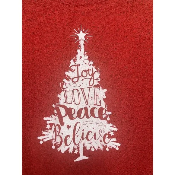 Comfy Terry Christmas Pullover Red Joy Love‎ Peace Believe Holiday Top Size M - Image 2