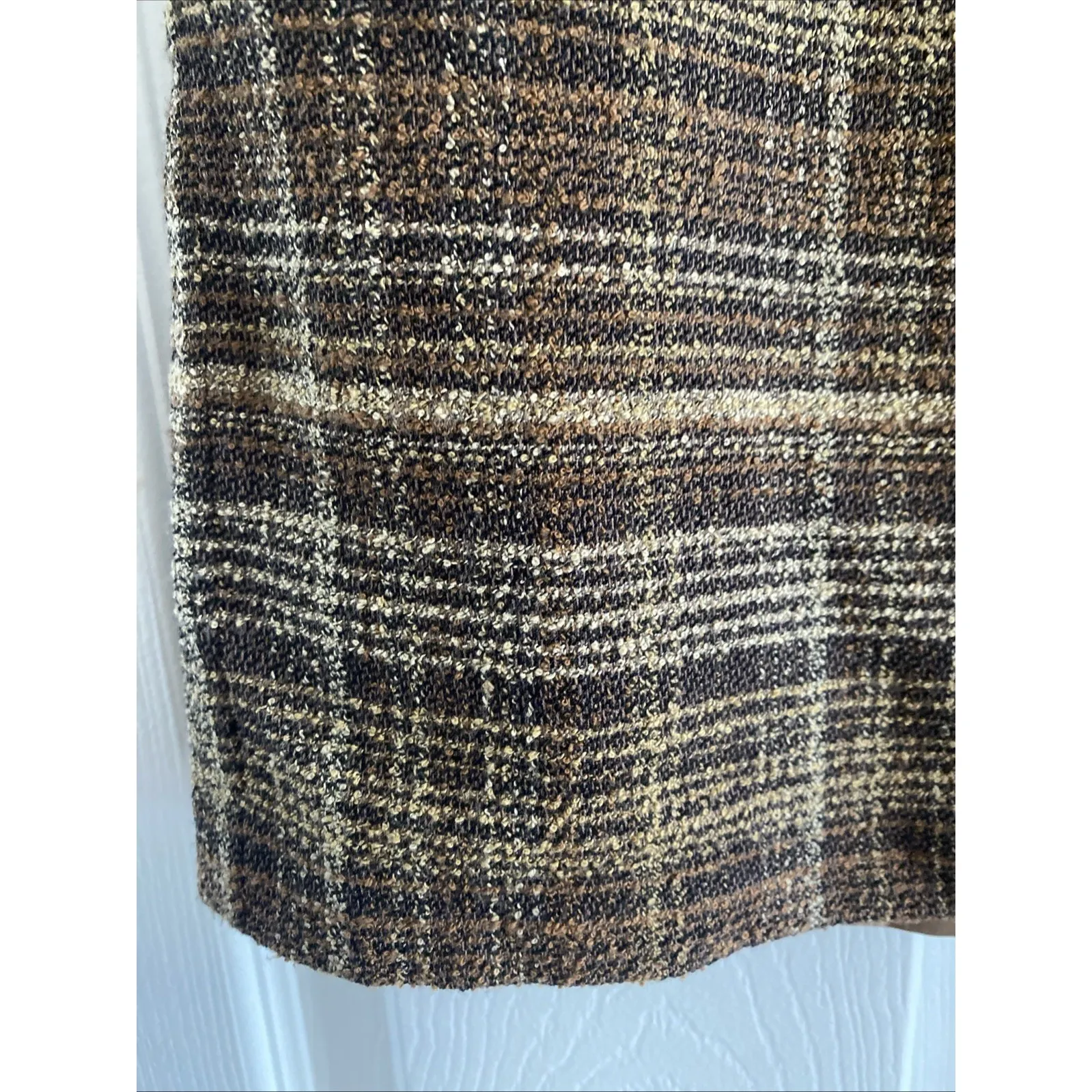 Brown Tweed Plaid Midi Pencil Skirt Size 10 Academia Preppy Old Money - Image 3