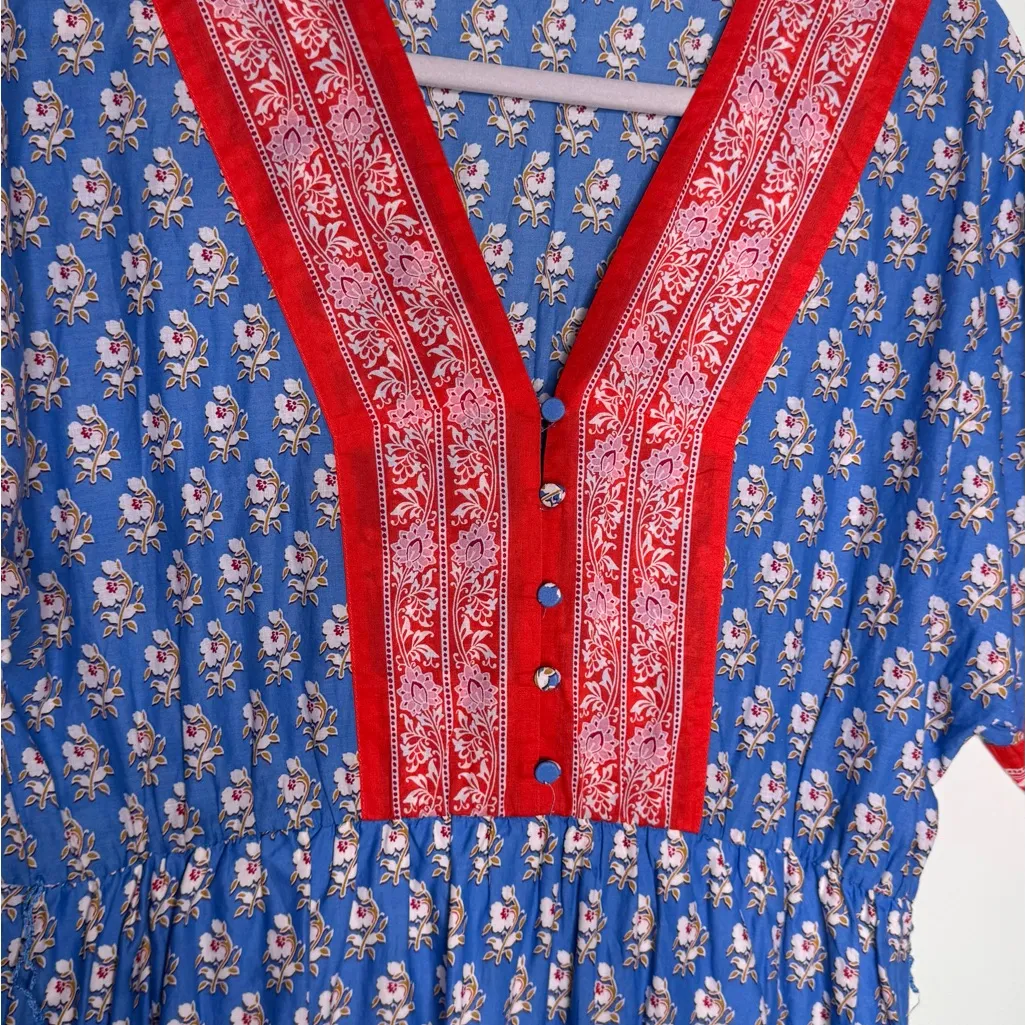 J. Crew Boho Midi V-Neck Floral Cover-Up Dress Block Print Oversize Size Small - Image 6