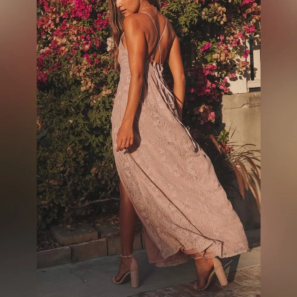 NWT Lulus Stolen Moments Dusty Pink Lace-Up Lace Maxi Dress Size Small - Image 12