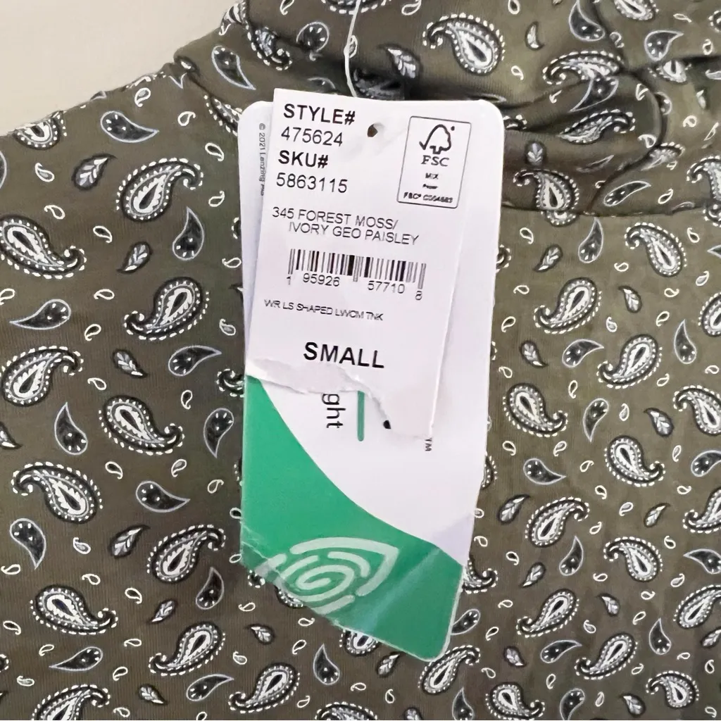 Lands’ End Forest Moss/Ivory Geo Paisley Long Sleeve Turtleneck Top Small NEW - Image 8