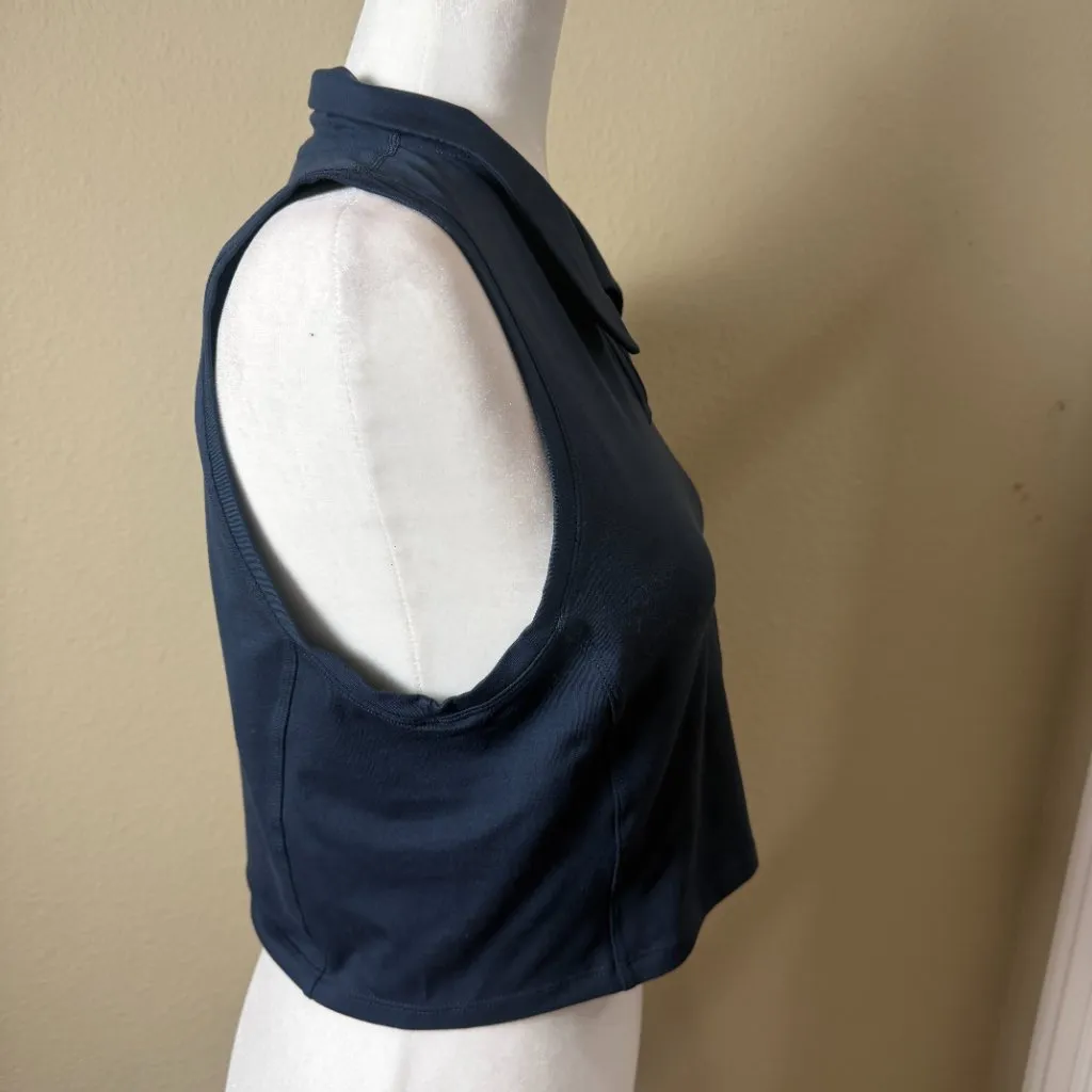 ARITZIA TnAction Sport Top Preppy Collared Cropped Shirt Size large Black - Image 5