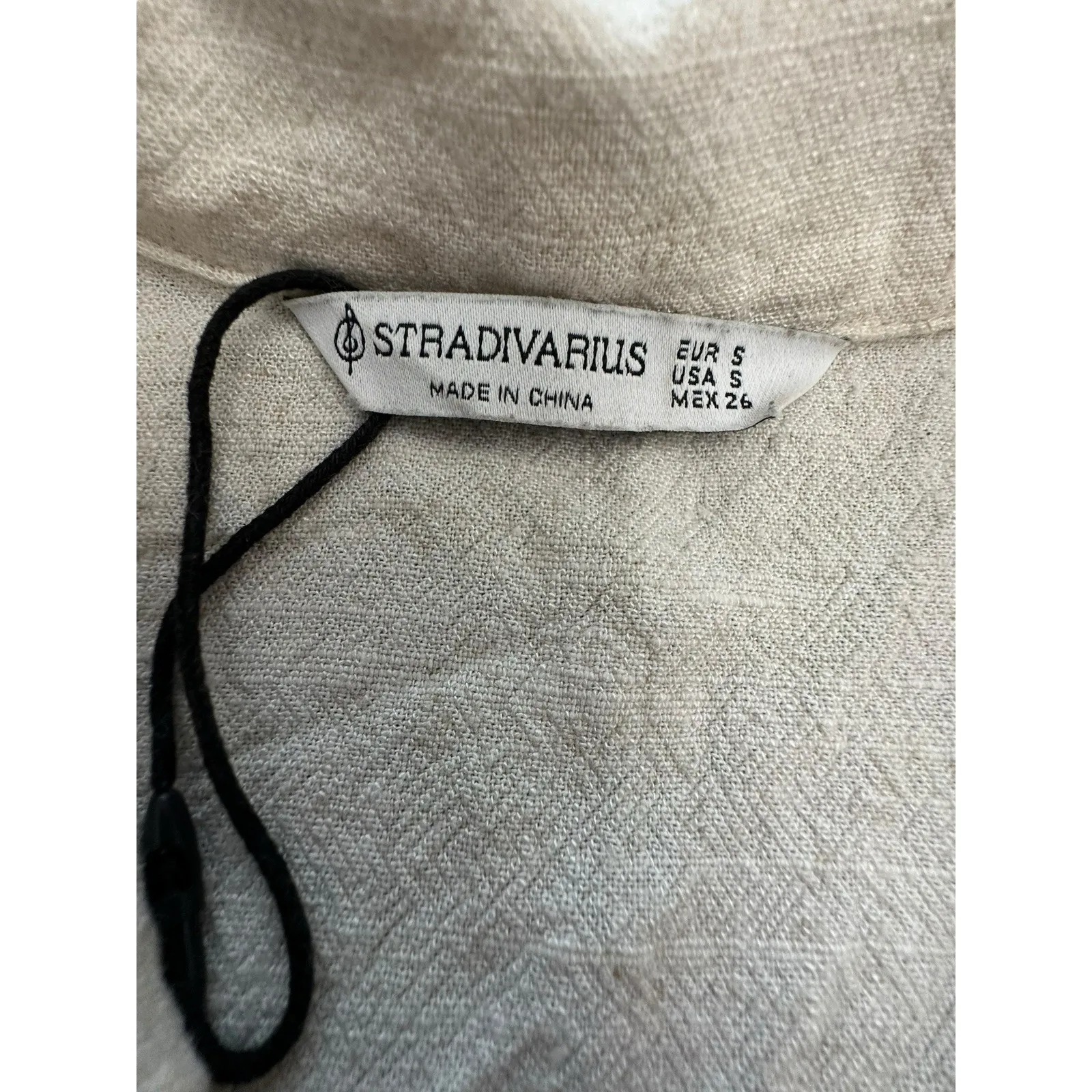 Stradivarius Top Womens Small Linen Blend Short Sleeve Boxy Shirt‎ Flax #U3 - Image 2