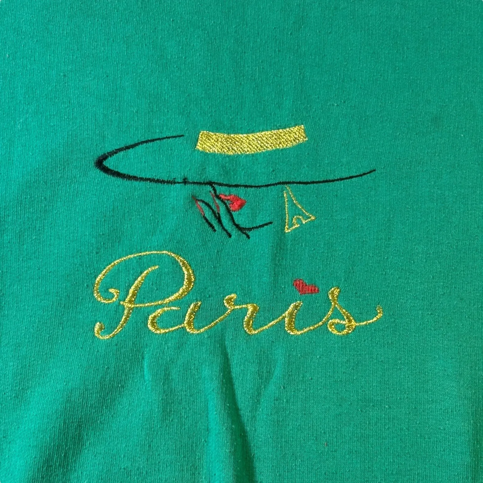 Vintage YOHANN Paris Sweatshirt Embroidered Emerald Green Womens Large - Image 3