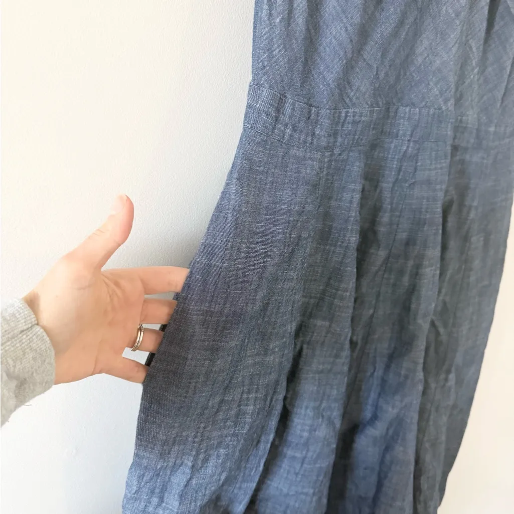 eShakti Short Sleeve Twist Front Detail Midi Dress in Blue Chambray Size 16 - Image 2