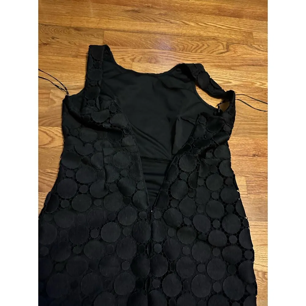 DKNY Women 8 Black Lace Circle Sleeveless Career Cocktail Party LBD Sheath Dress - Image 8