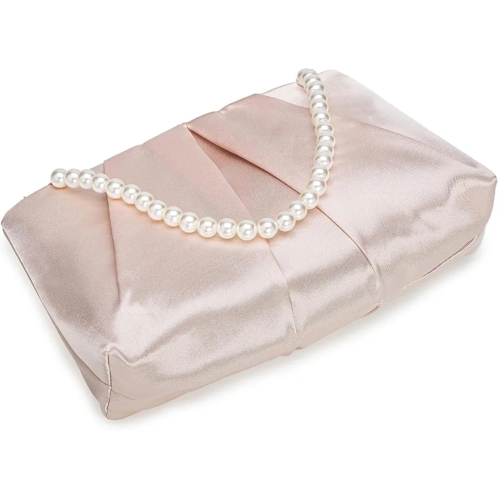 ⚡ Women's Blush Pink Formal Pleated Satin Fabric Zipper Closure Clutch Bag - Image 5