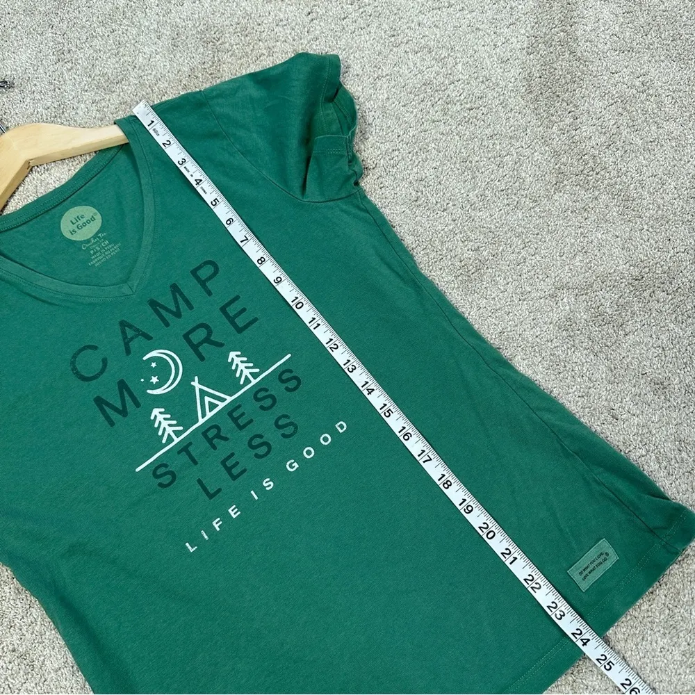 Life is Good Women’s Camp More Stress Les Tee Shortsleeve V-Neck in Green SP - Image 13