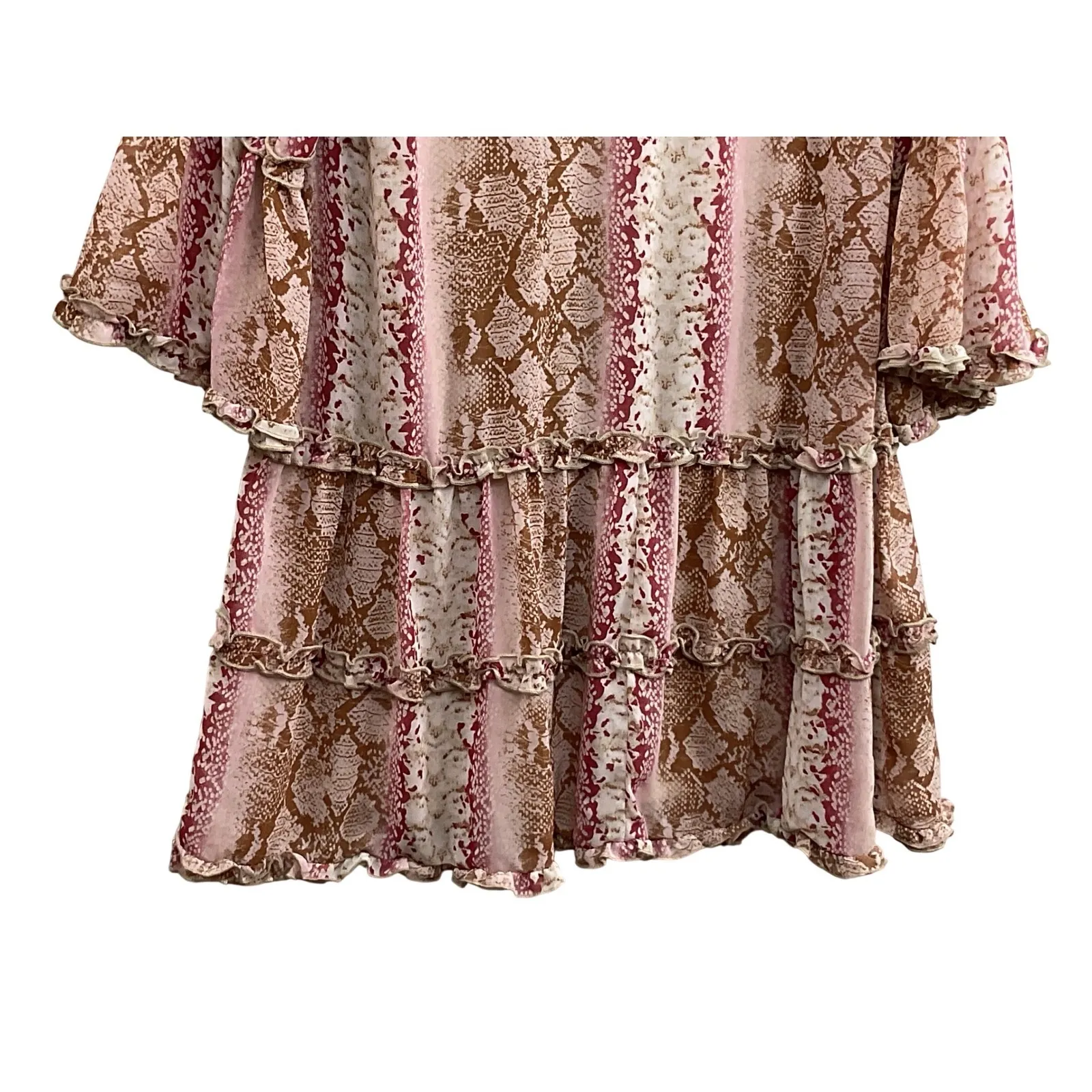 Entro Snake Print Ruffle Tiered V Neck Bell Sleeve Mini Dress Size M - Image 6