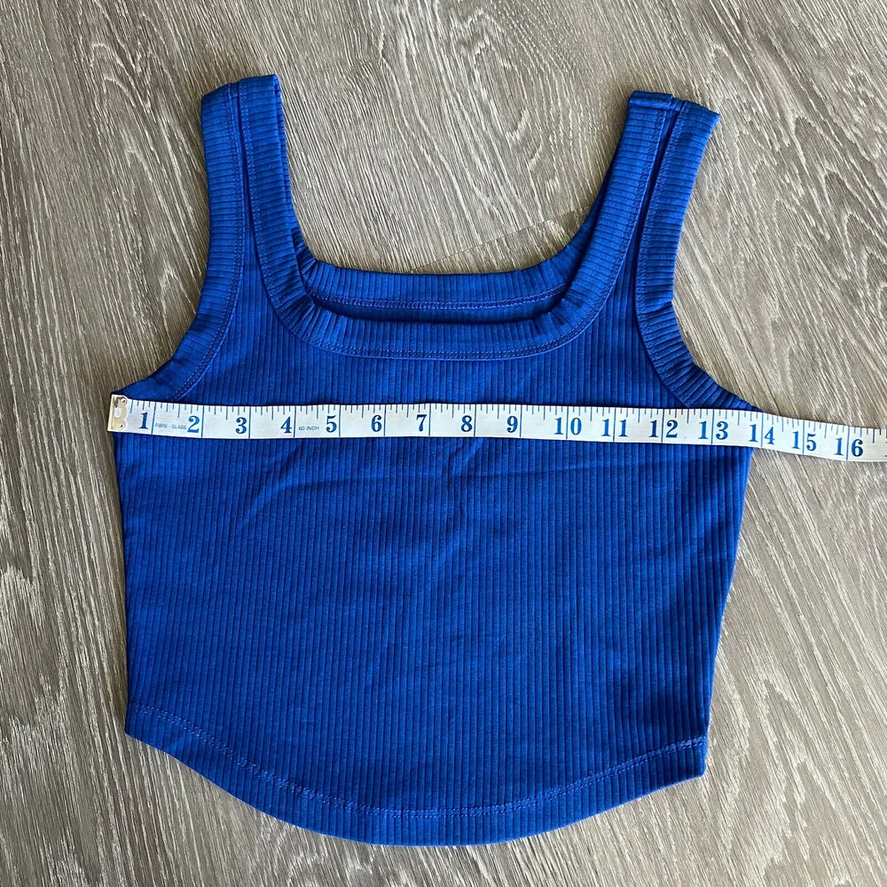 Madewell Tailored Crop Tank Top Womens XS Ribbed Blue - Image 5