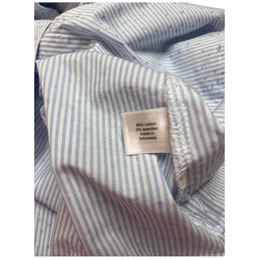 Lane Bryant Pinstriped Ruffle Short Sleeves Collared Button Up Dressy Shirt 26 - Image 9