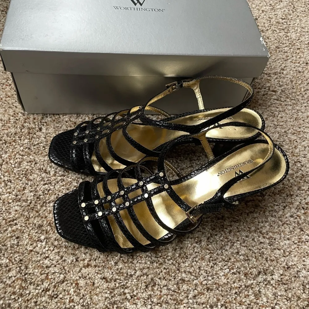 Worthington Womens Black Strappy Slip On Square Open Toe Heels Size 8 New In Box - Image 3