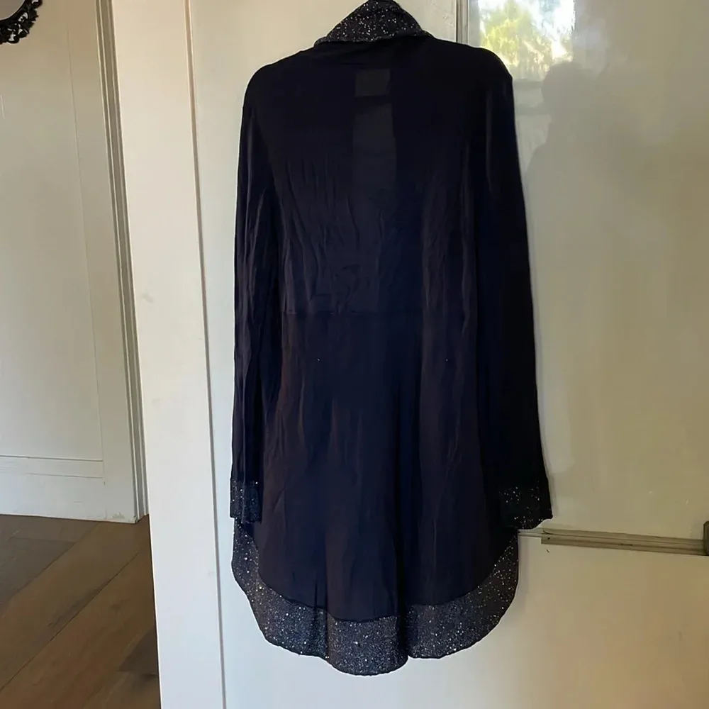 Soft Surroundings Navy Sequin Trimmed Open Duster Cardigan Large - Image 6
