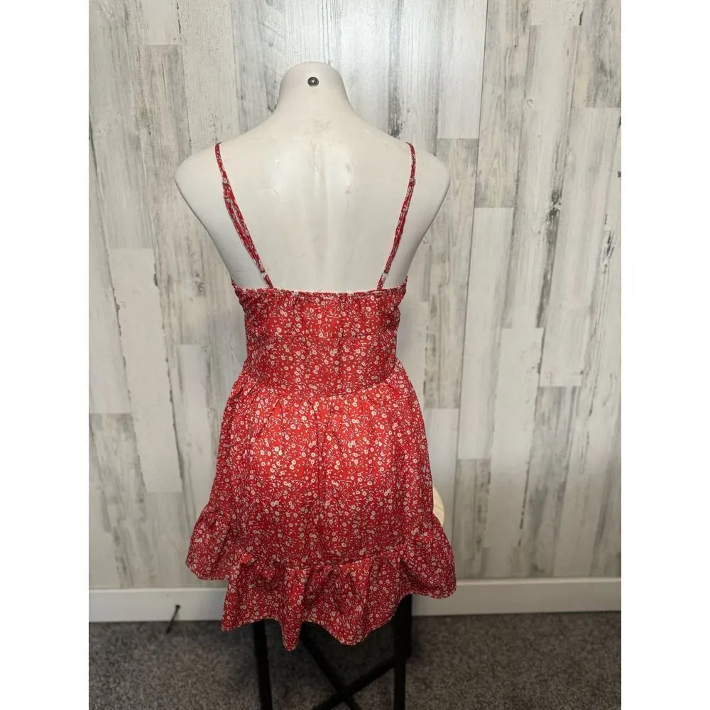 Red Floral Ruffle Mini Dress – Size Small – Cute Summer/Brunch Dress Red - Image 2