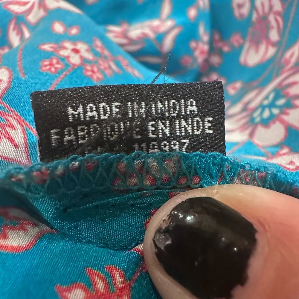 Tolani small Floral Bohemian Women's Top - Blue and Pink asymmetrical silk - Image 9