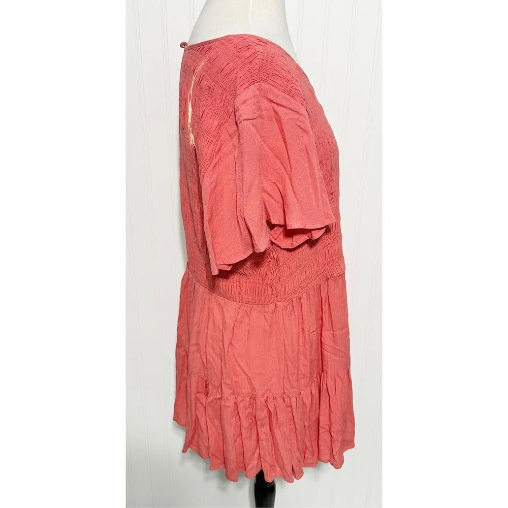 Torrid Women's Babydoll Crinkle Gauze Smocked Top Blouse Tiered‎ Coral Pink 3X - Image 5