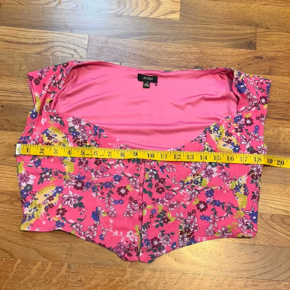 AFRM Myla Corset Womens Large Pink Floral Short Sleeve Open Front Crop Top - Image 5