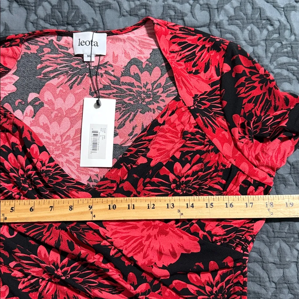 Leota women's XL sweetheart faux wrap knit dress red & black floral3/4 sleeves - Image 9