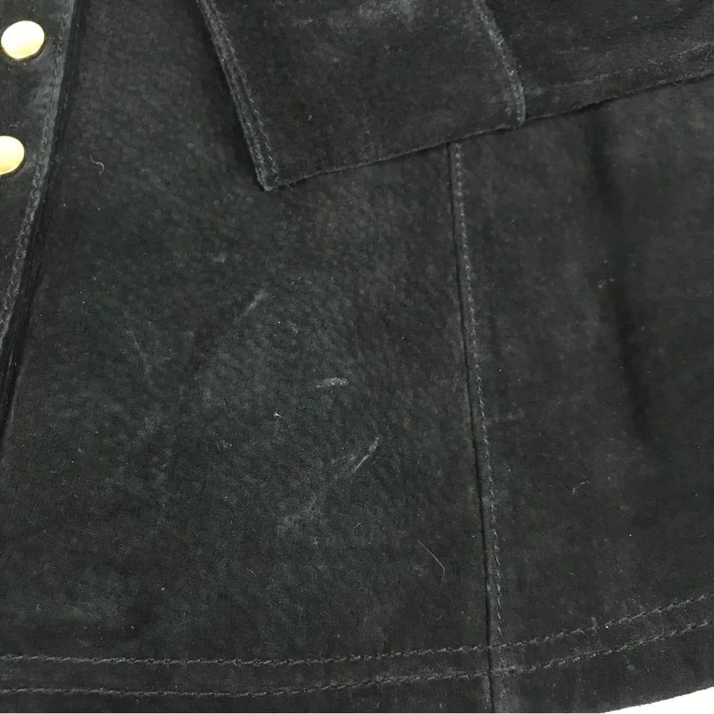 VINTAGE Berek Black Suede Leather Jacket Ruffle Neckline Button Front Size Large - Image 10