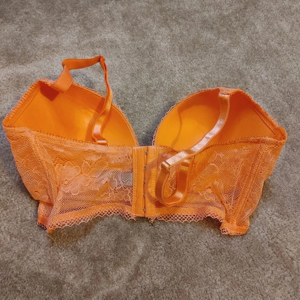 Daisy Fuentes Size 36C Bright Coral Pink Lace Bra Padded Wire Nylon - Image 6