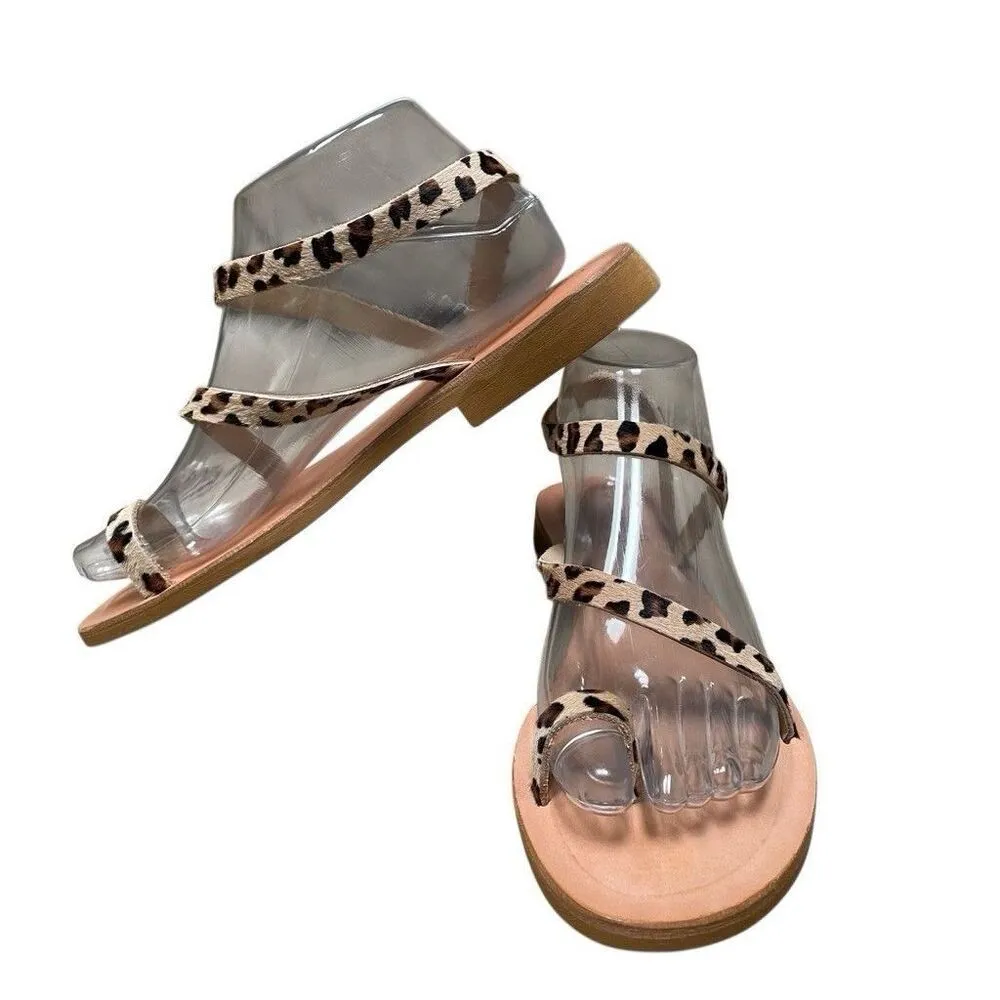 Cocabelle Leopard Print Sandals women’s 8.5 leather two strap made in Italy Tan - Image 3