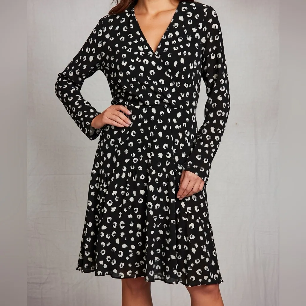 Hail3y 23 Cotille Black Leopard Print Faux Wrap Knit Dress Size M Stretchy Size M - Image 6