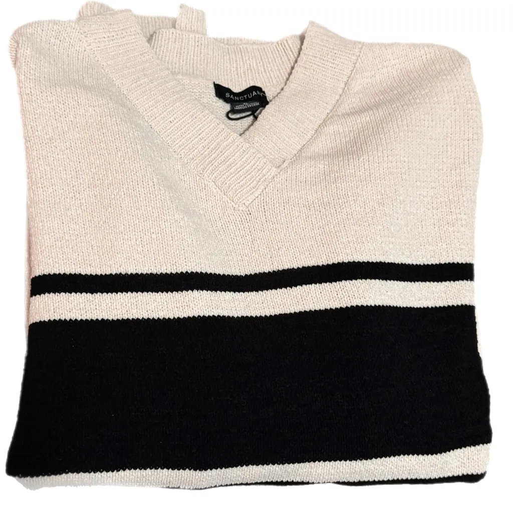 Sanctuary Stitch Fix Oversized Sweater Beige Black Stripe V Neck Women’s Sz XL - Image 5