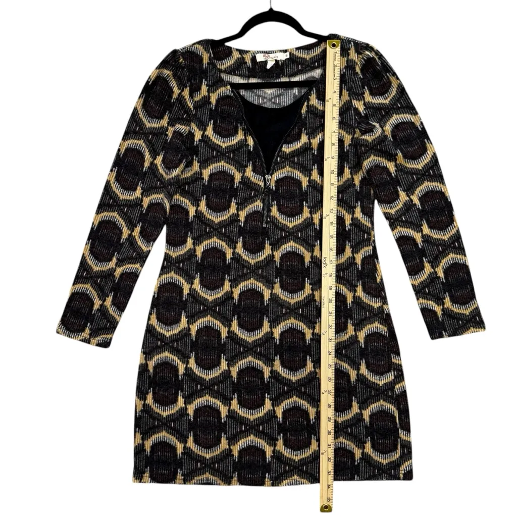 Anthropologie Aryeh Geometric 1/4 Zip Warmer Sweater Dress Tan Gray Black Medium - Image 11