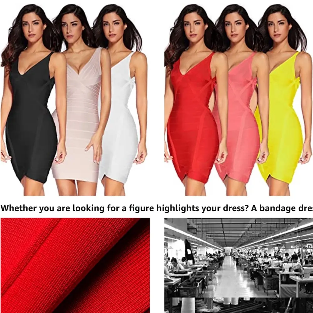 Meilun plunge bodycon bandage dress black large - Image 5