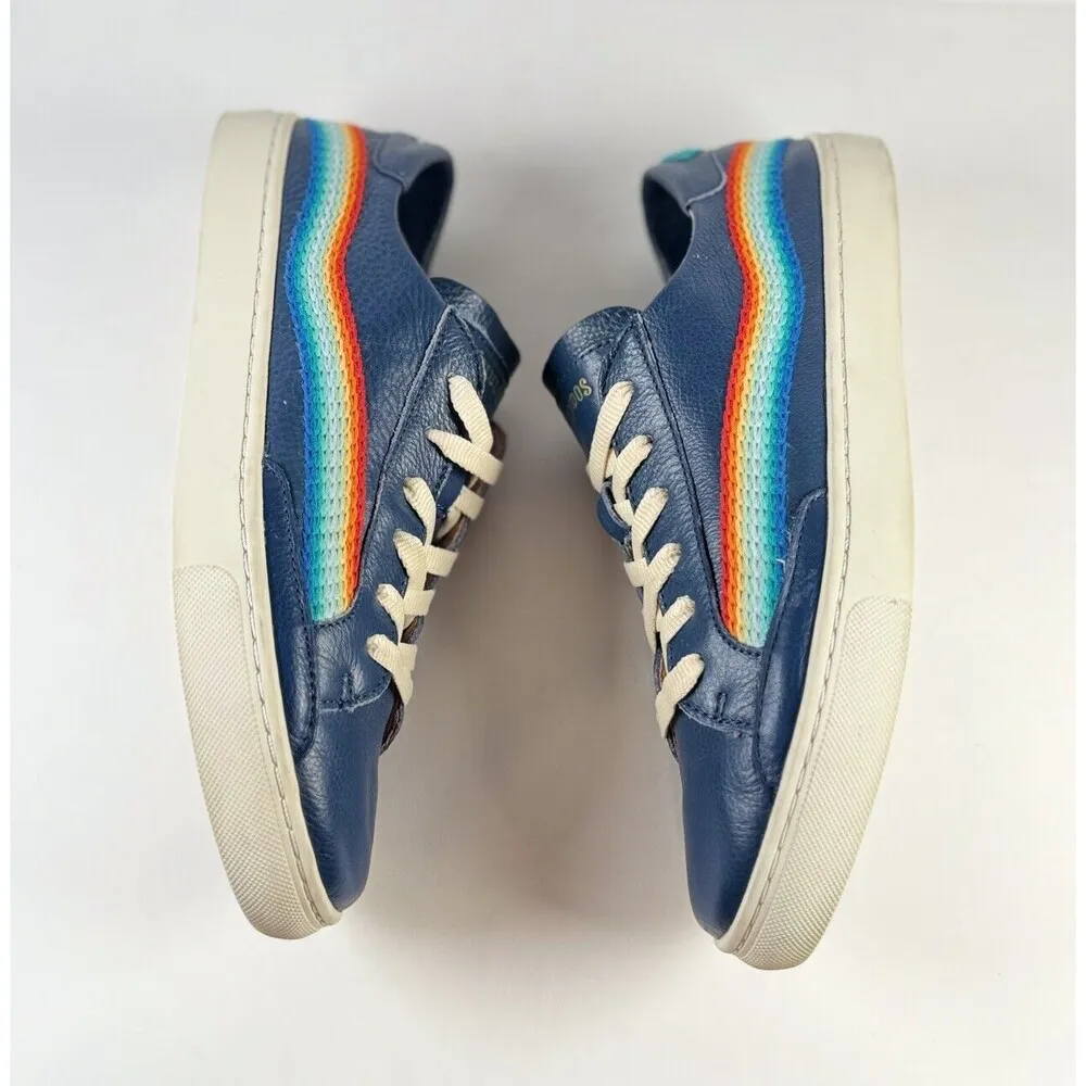 Soludos Womens Shoes Blue Leather Rainbow Wave Sneakers Low Top Casual US 10 - Image 3