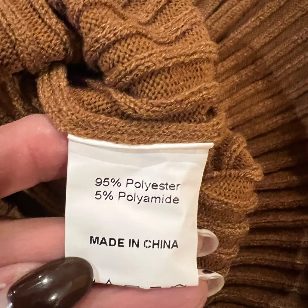 DRESSTELLS Long Sleeve V Neck Button Knit Pullover Sweater Dress Size Large NWT Brown - Image 8