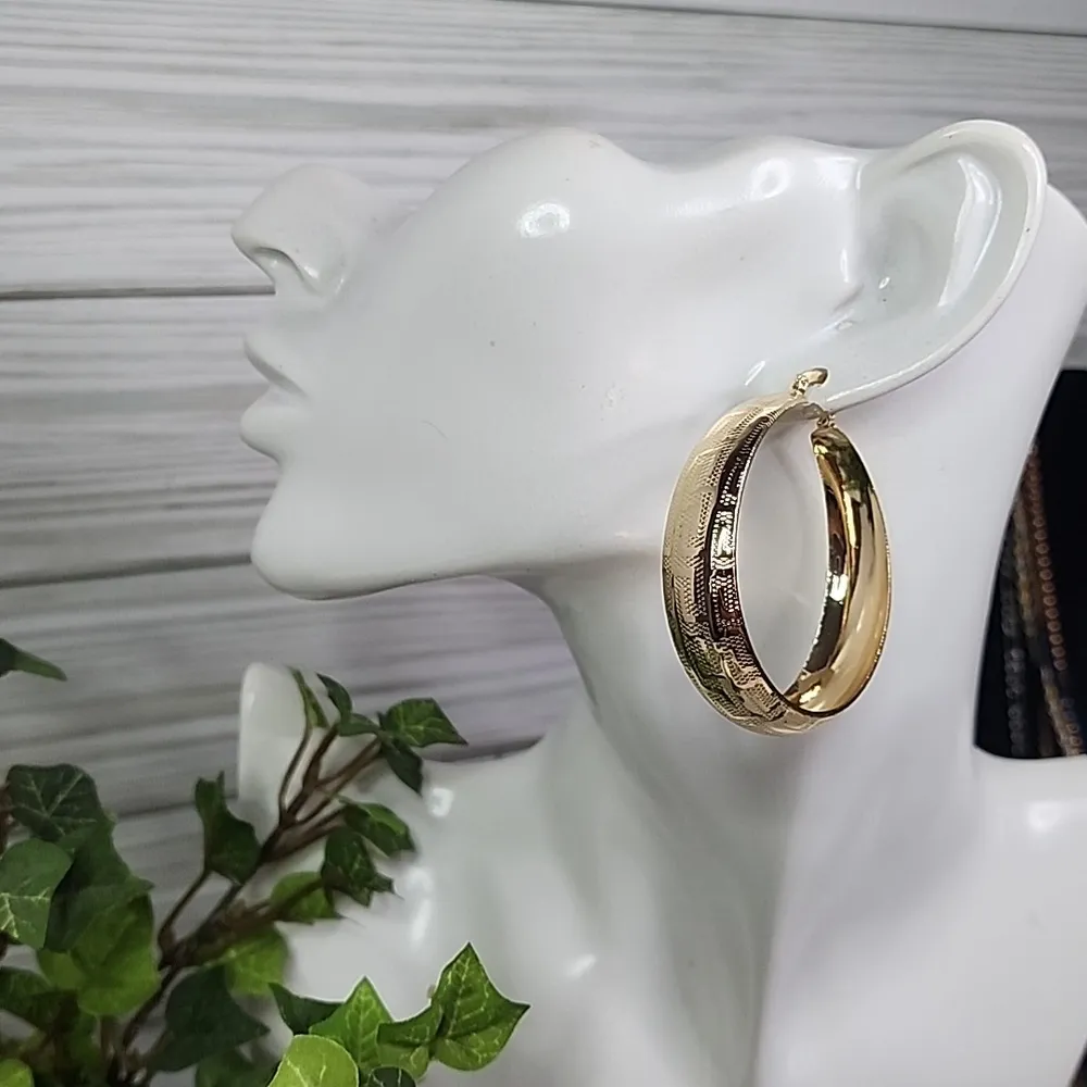 Gold Filled Wide Hoop Earrings with Greek Key Design - Image 8