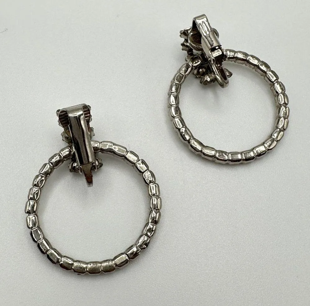 Vintage Rhinestone Hoop Drop Earrings Costume Hinged - Image 6