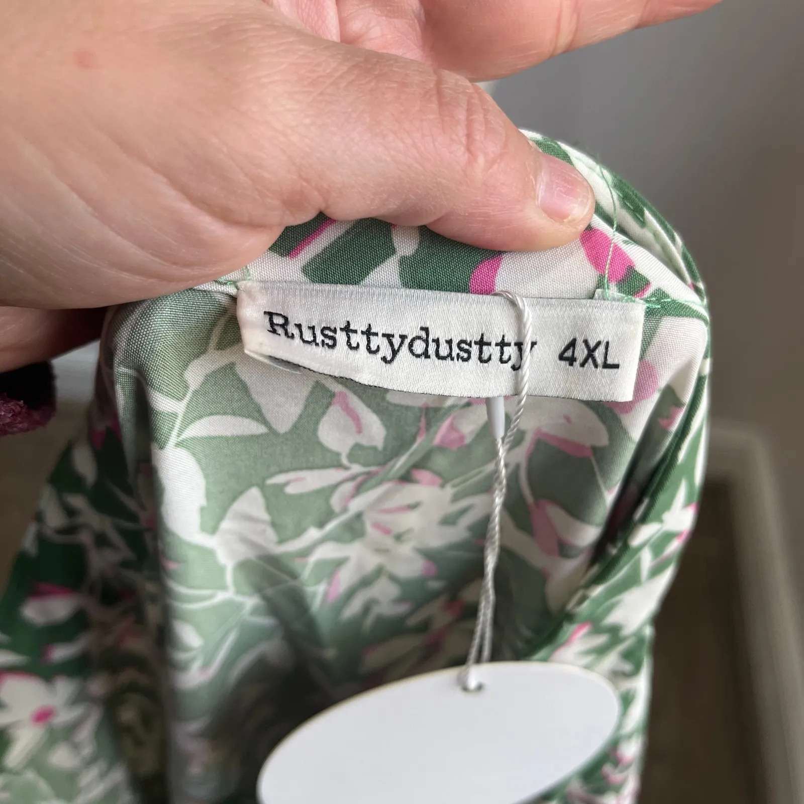Rusttydustty Green Floral Boho Maxi Dress Size 4XL Long Sleeve Smocked Waist - Image 9